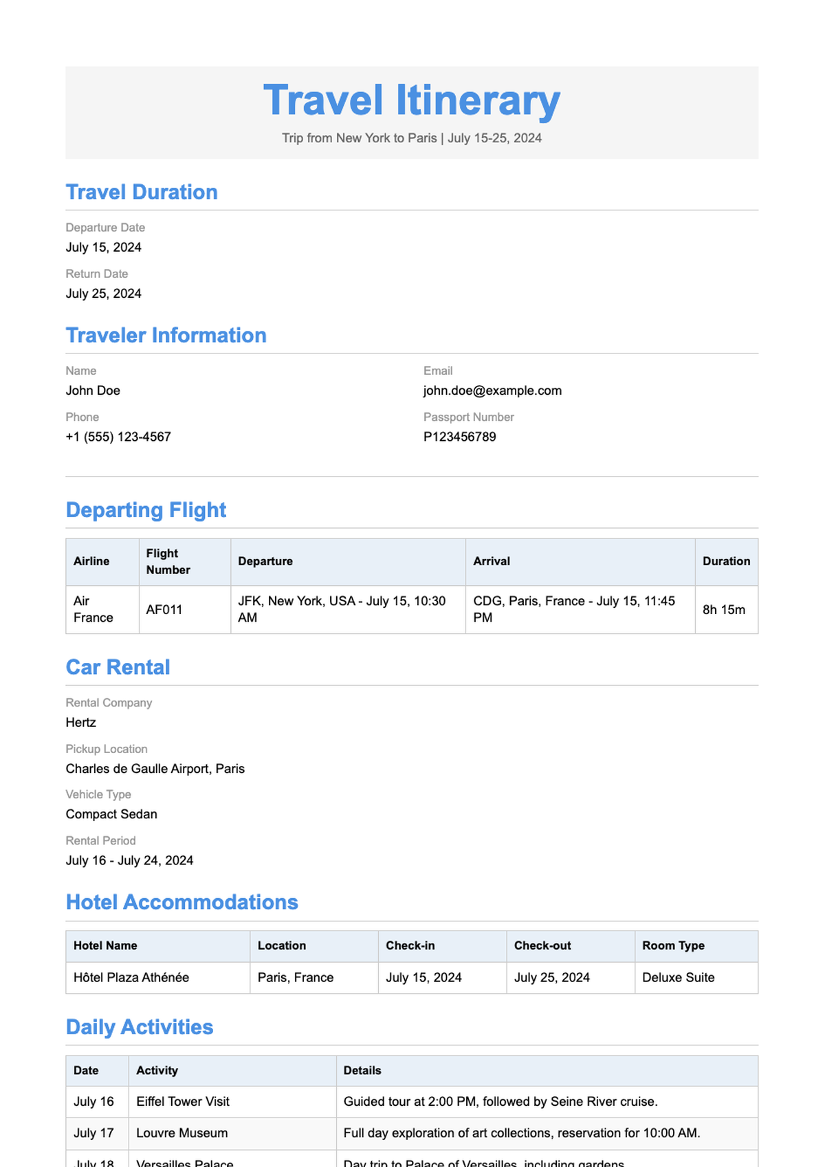 Detailed business travel itinerary with flight car rental hotel and activities_variant_2